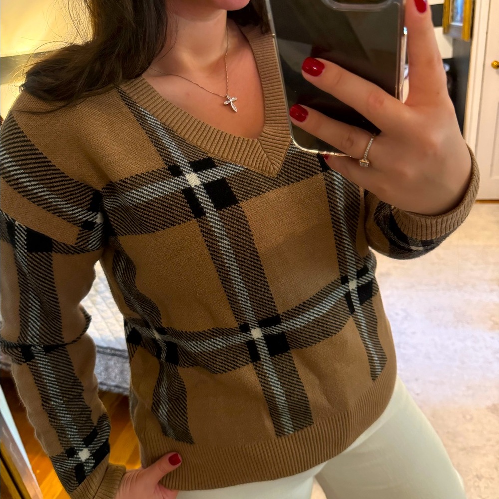 Max Studio Brown Plaid Sweater